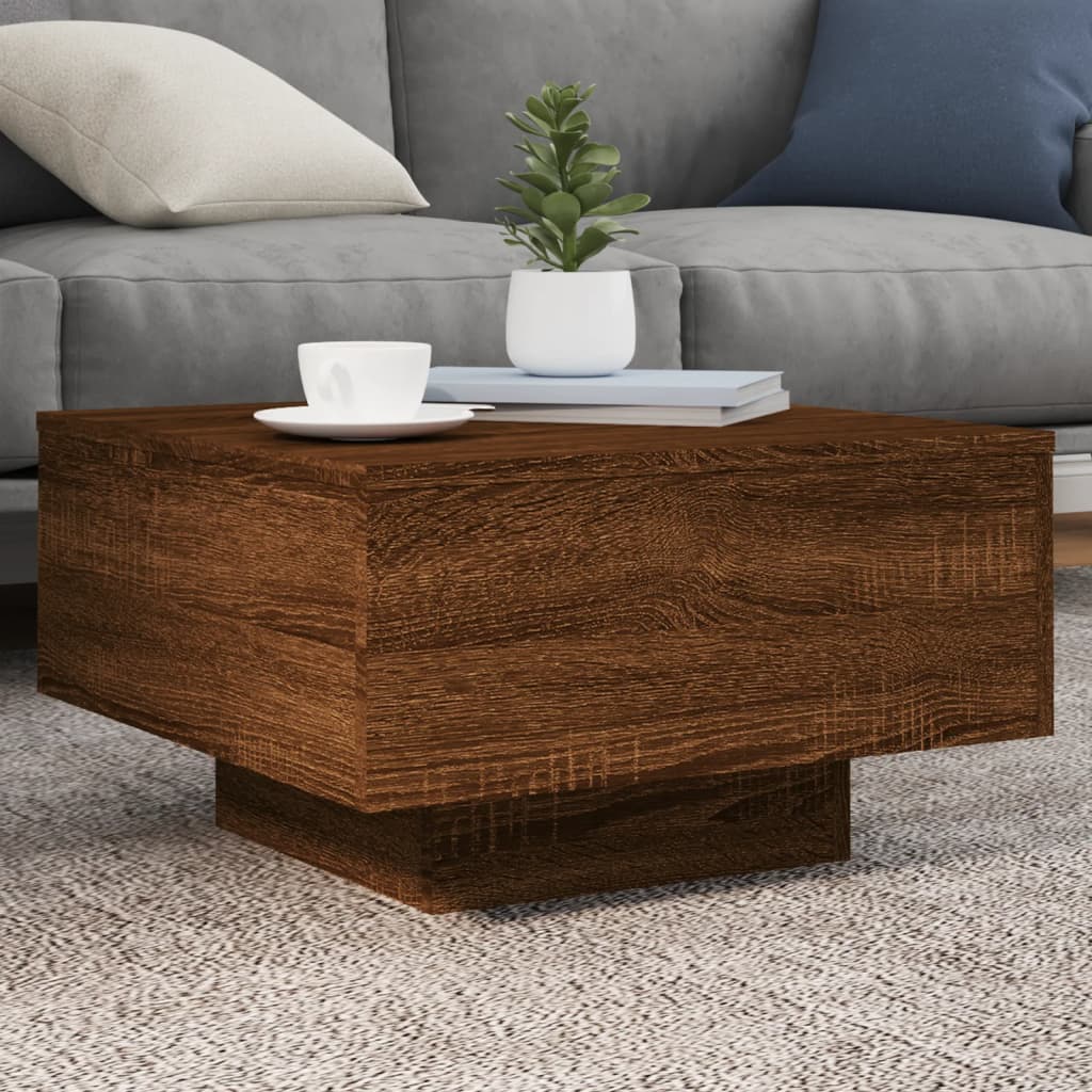 Table basse avec lumières LED chêne marron 55x55x31 cm - Tables basses