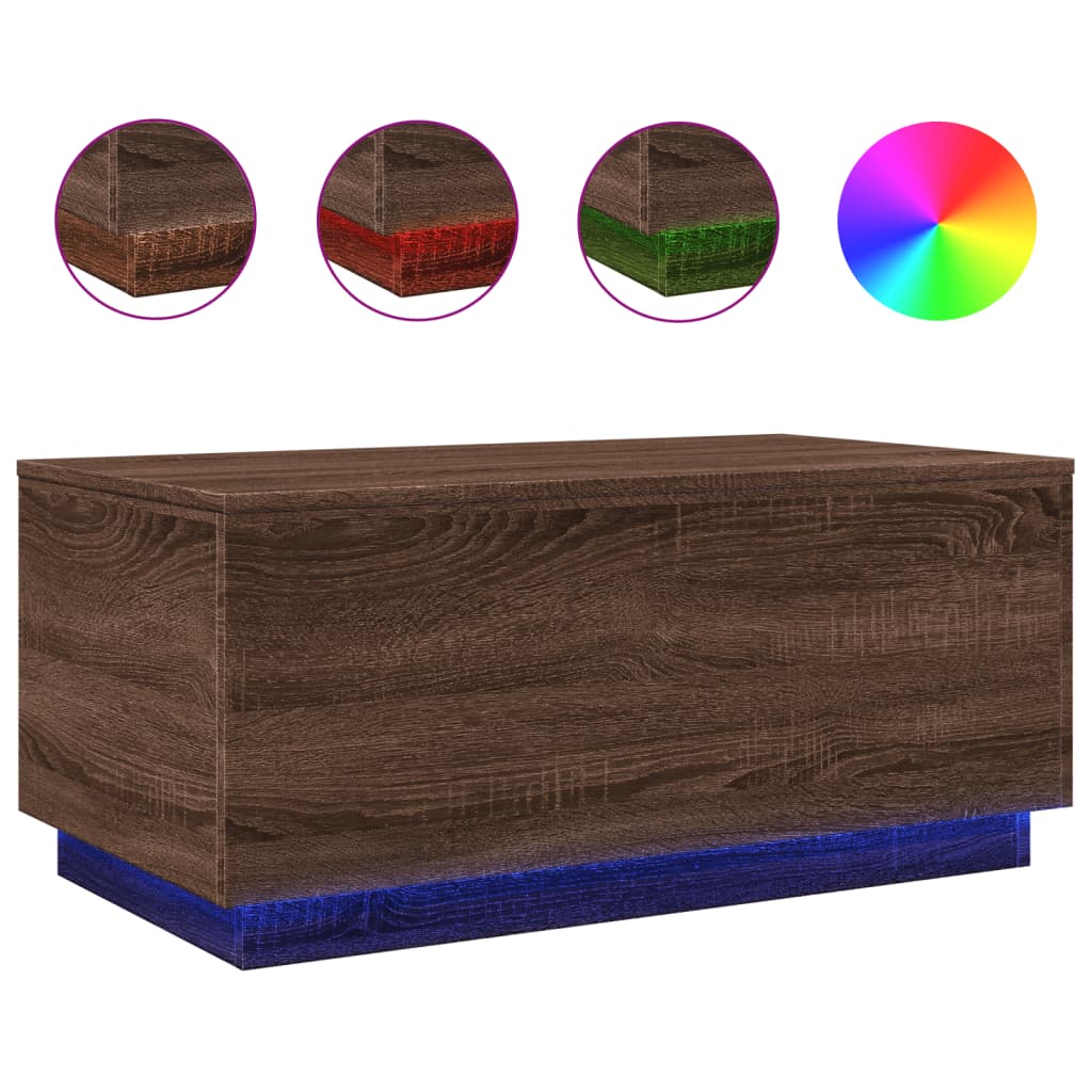 Table basse avec lumières LED chêne marron 90x50x40 cm - Tables basses