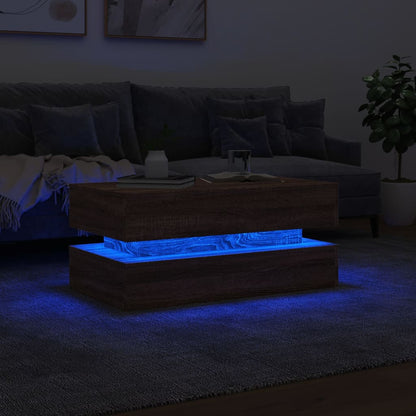 Table basse avec lumières LED chêne marron 90x50x40 cm - Tables basses