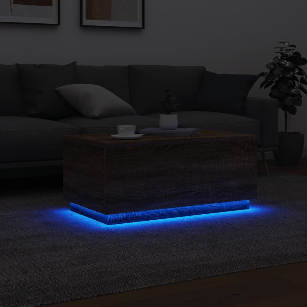 Table basse avec lumières LED chêne marron 90x50x40 cm - Tables basses