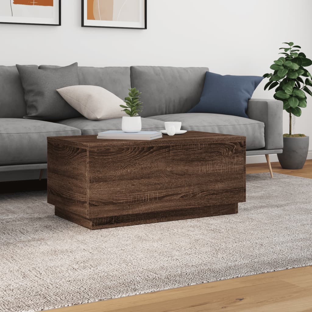 Table basse avec lumières LED chêne marron 90x50x40 cm - Tables basses