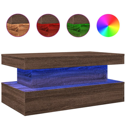 Table basse avec lumières LED chêne marron 90x50x40 cm - Tables basses