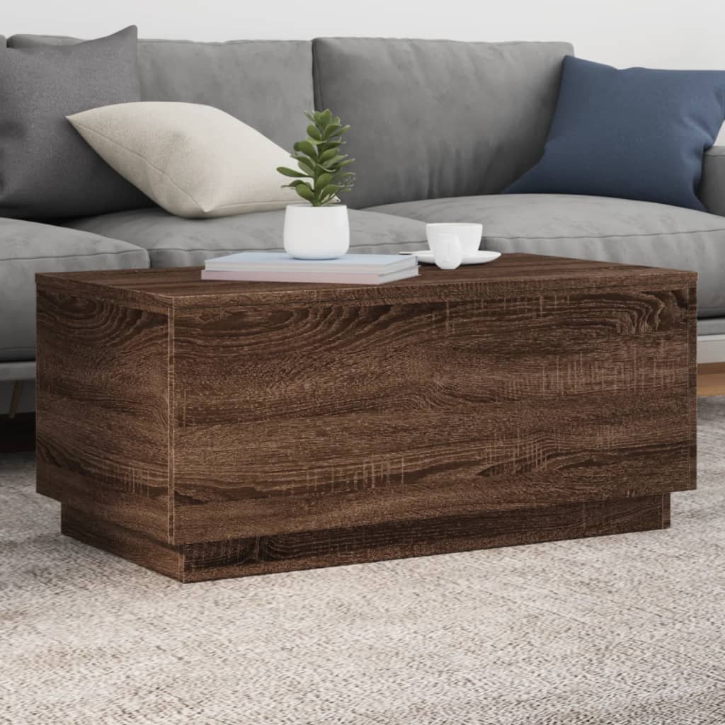 Table basse avec lumières LED chêne marron 90x50x40 cm - Tables basses