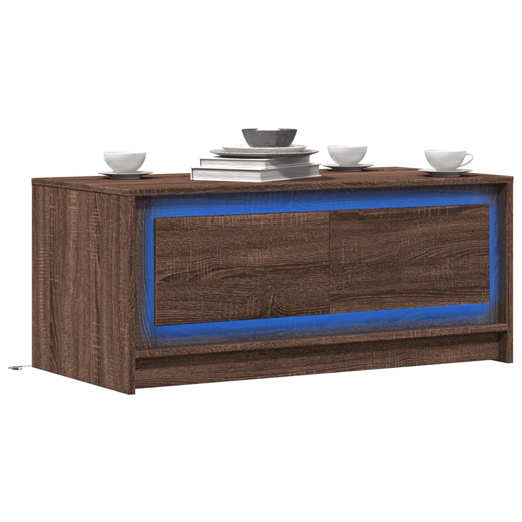Table basse avec lumières LED chêne marron bois d’ingénierie - Tables basses