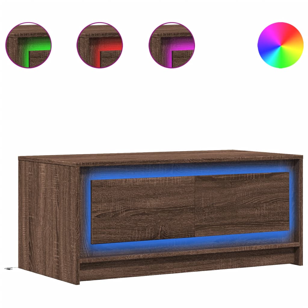 Table basse avec lumières LED chêne marron bois d’ingénierie - Tables basses