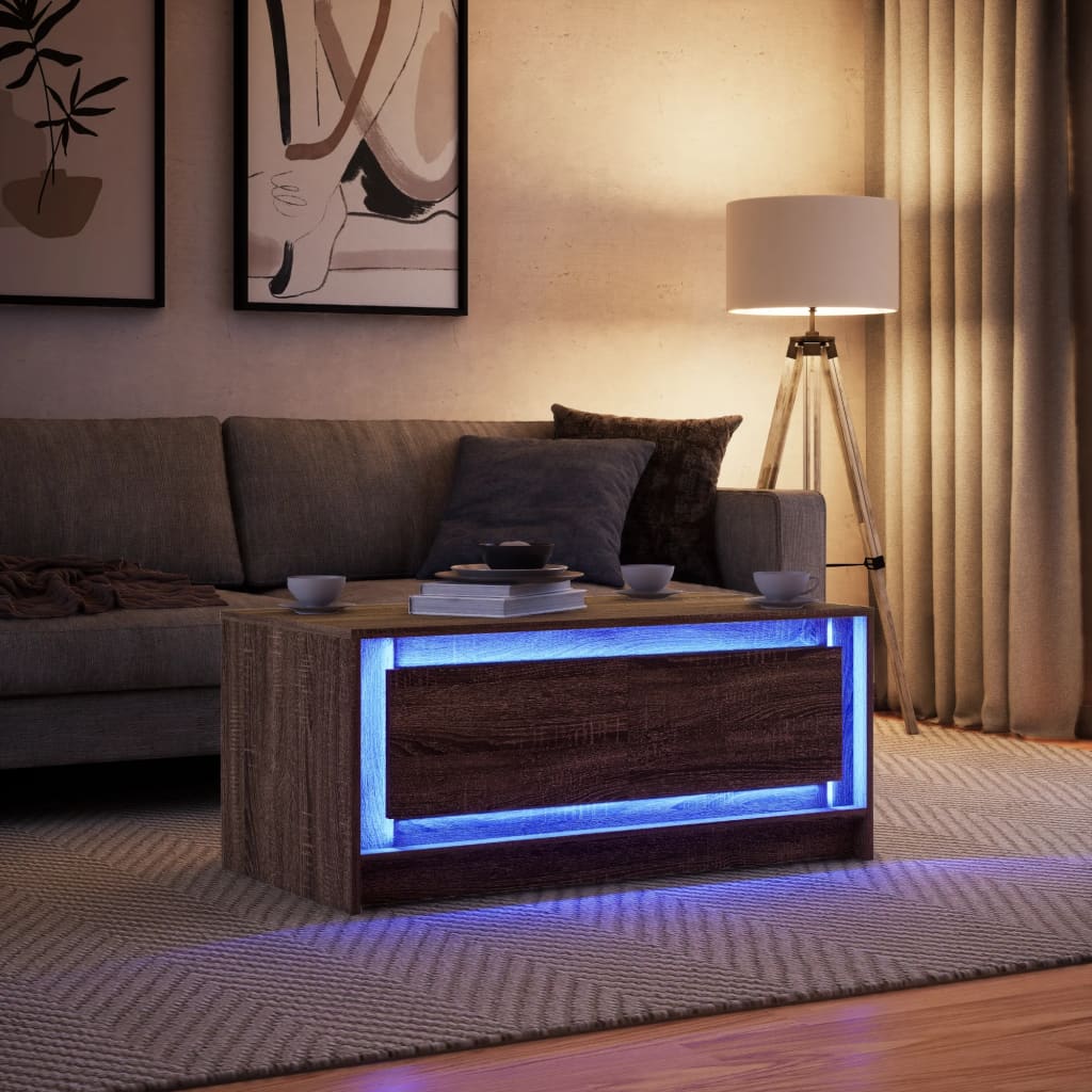 Table basse avec lumières LED chêne marron bois d’ingénierie - Tables basses