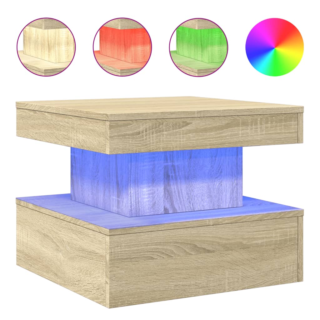 Table basse avec lumières LED chêne sonoma 50x50x40 cm - Tables basses