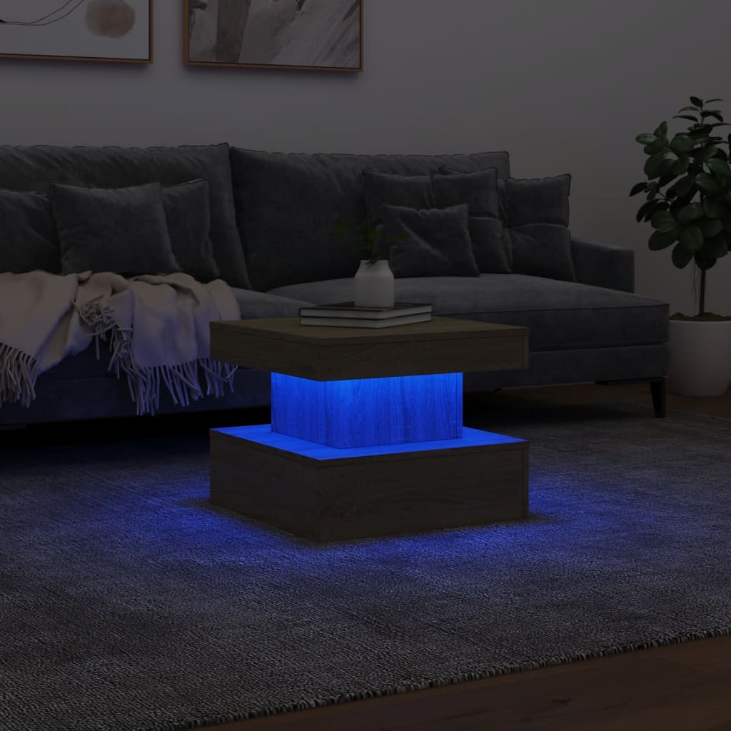 Table basse avec lumières LED chêne sonoma 50x50x40 cm - Tables basses
