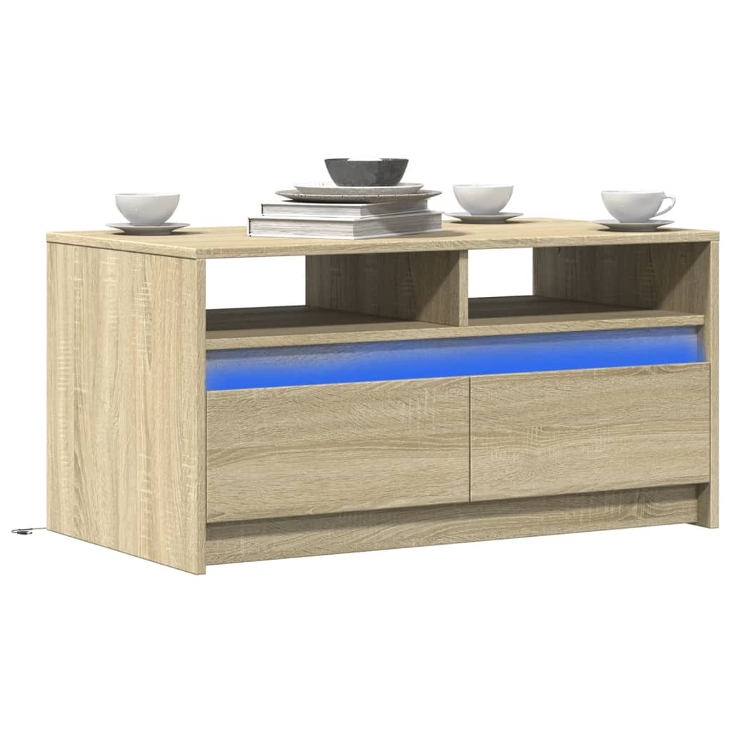 Table basse avec lumières LED chêne sonoma bois d’ingénierie - Tables basses
