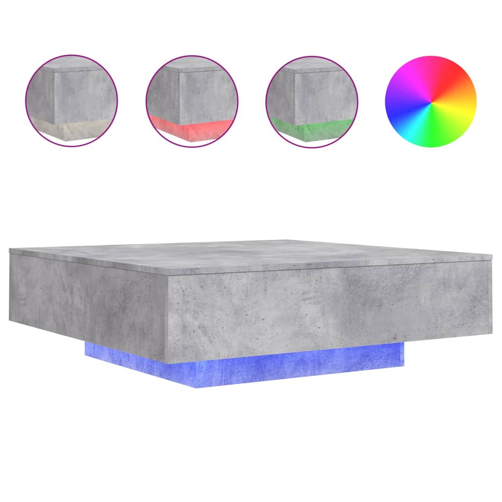 Table basse avec lumières LED gris béton 100x100x31 cm - Tables basses