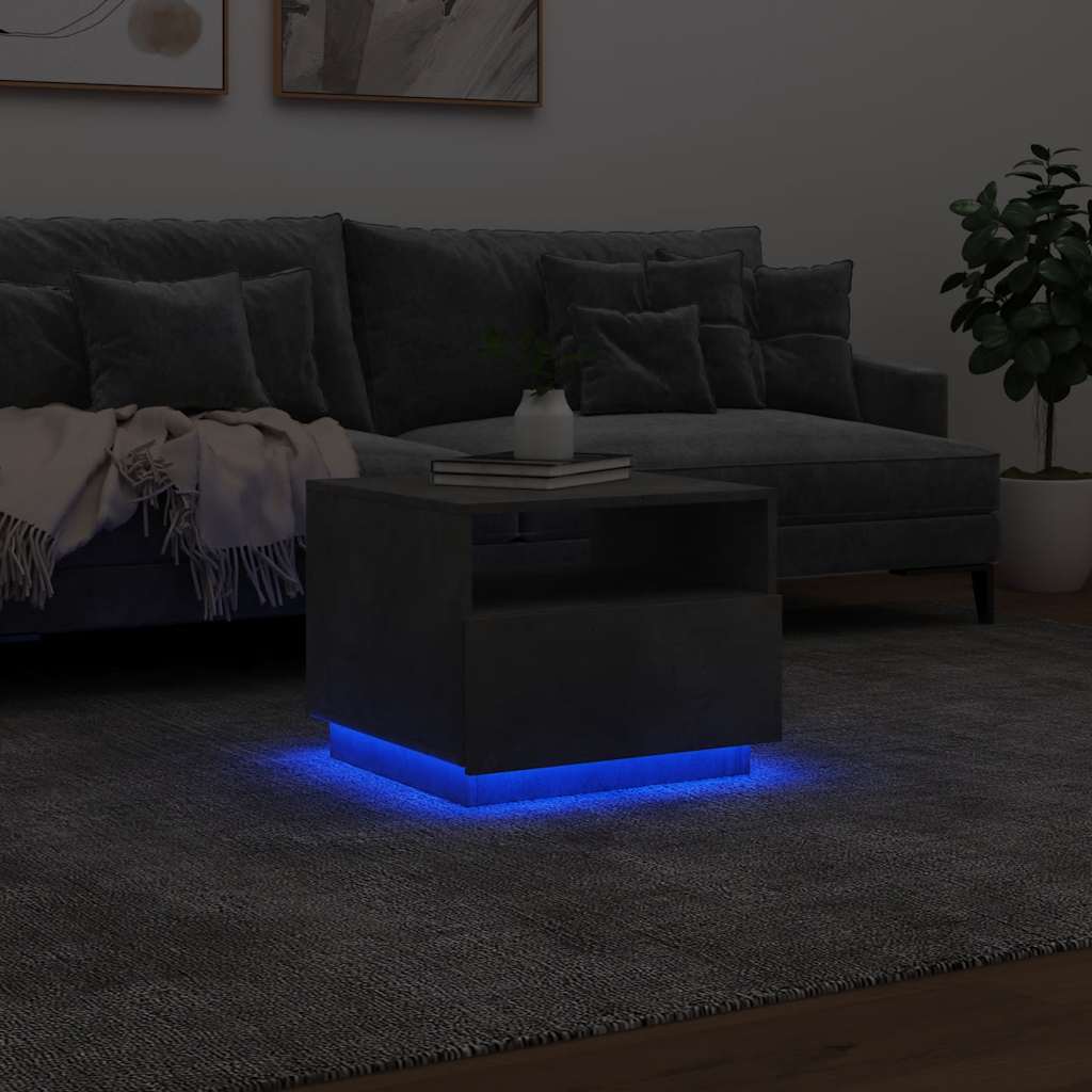 Table basse avec lumières LED gris béton 50x49x40 cm - Tables basses