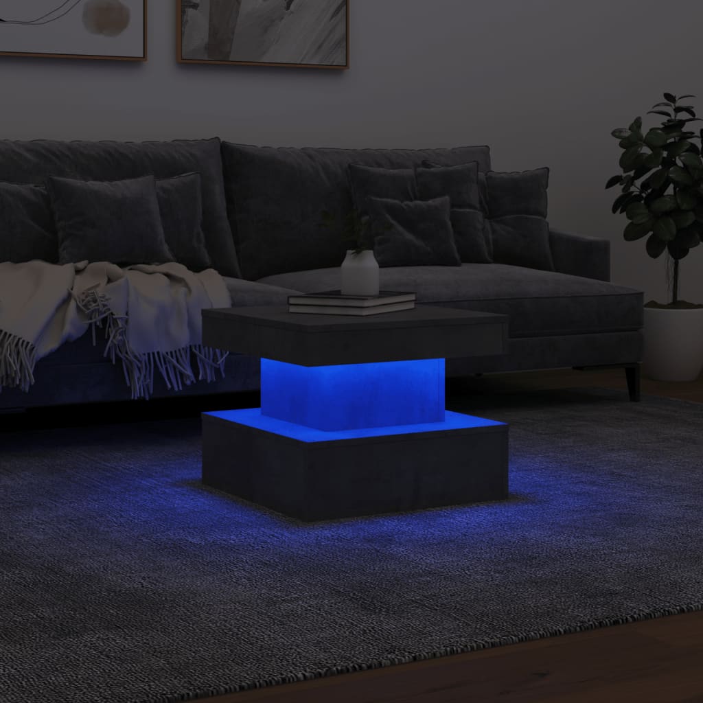 Table basse avec lumières LED gris béton 50x50x40 cm - Tables basses