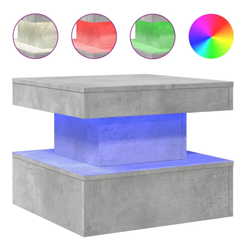 Table basse avec lumières LED gris béton 50x50x40 cm - Tables basses