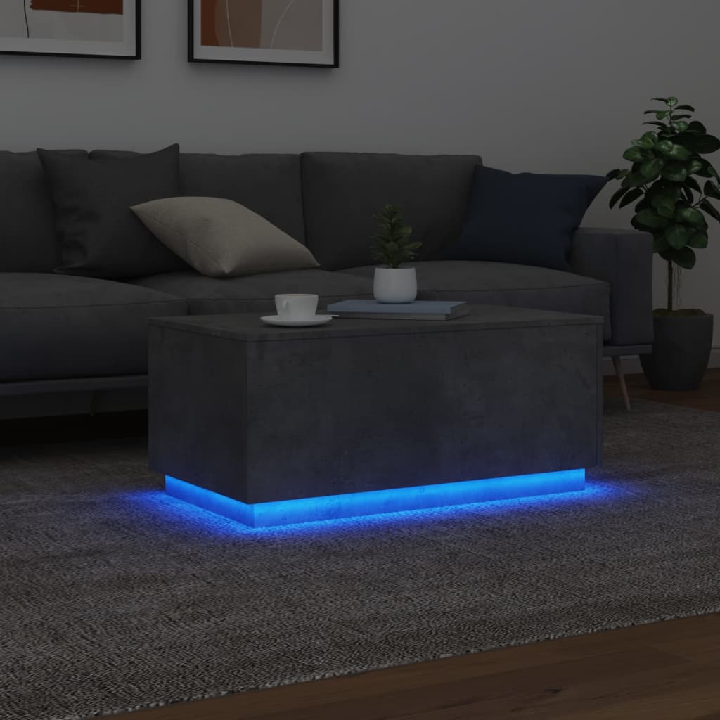 Table basse avec lumières LED gris béton 90x50x40 cm - Tables basses