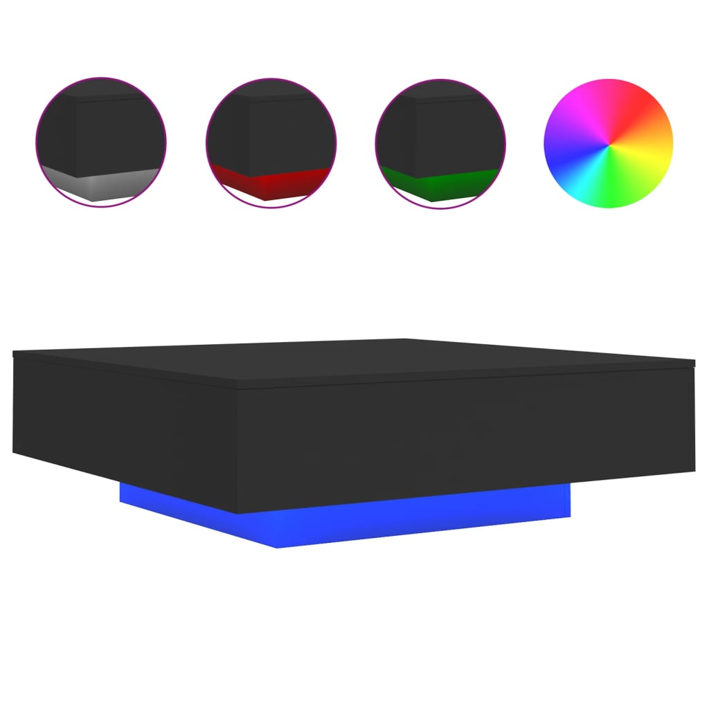 Table basse avec lumières LED noir 100x100x31 cm - Tables basses