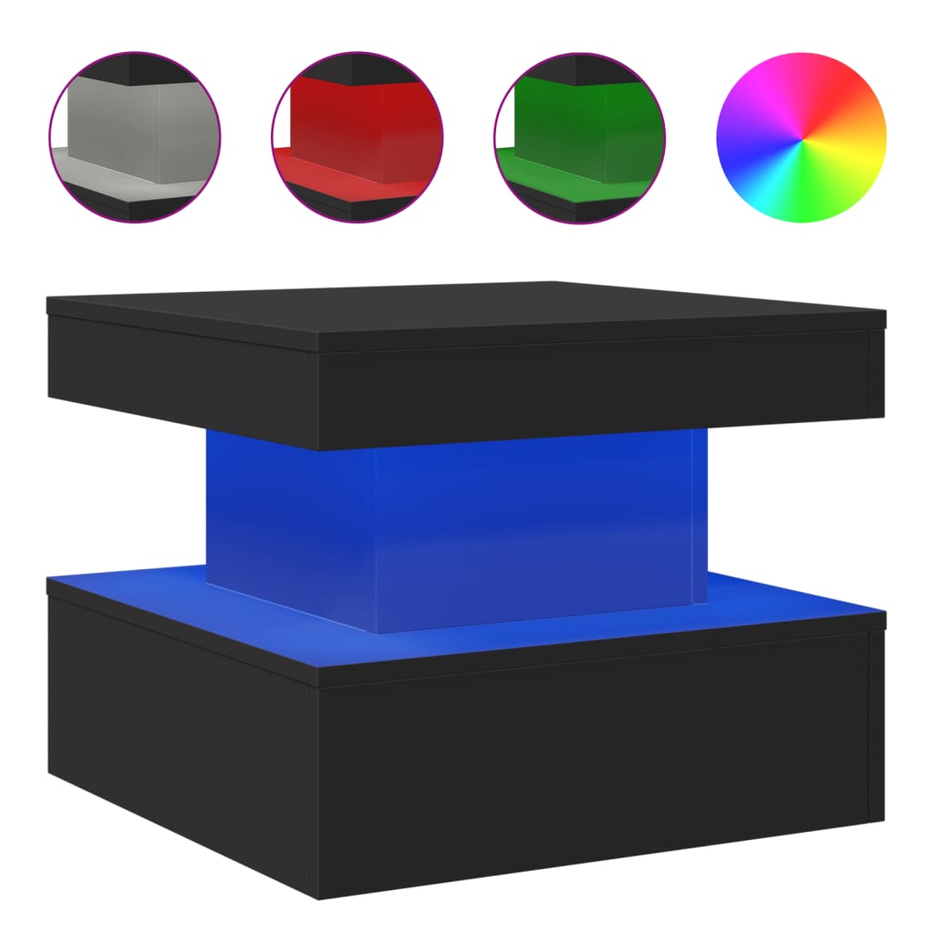 Table basse avec lumières LED noir 50x50x40 cm - Tables basses