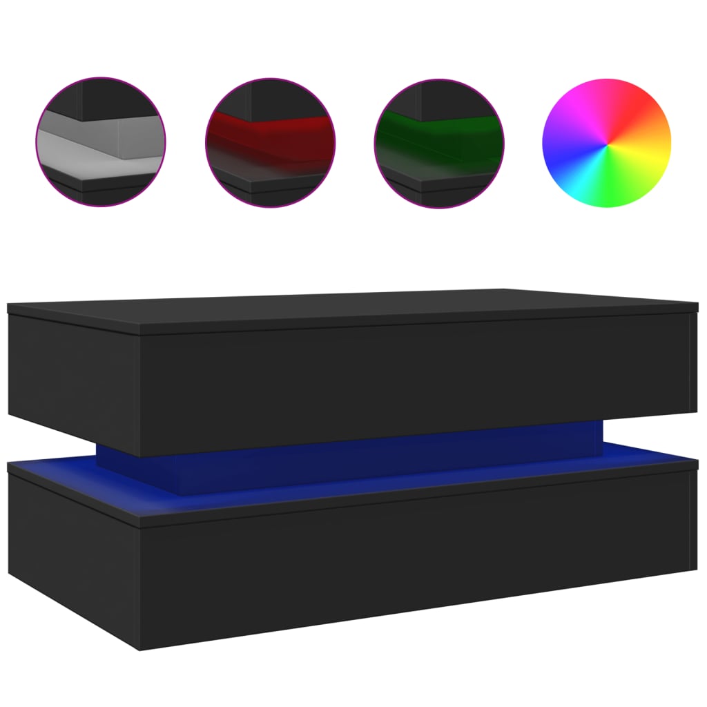 Table basse avec lumières LED noir 90x50x40 cm - Tables basses