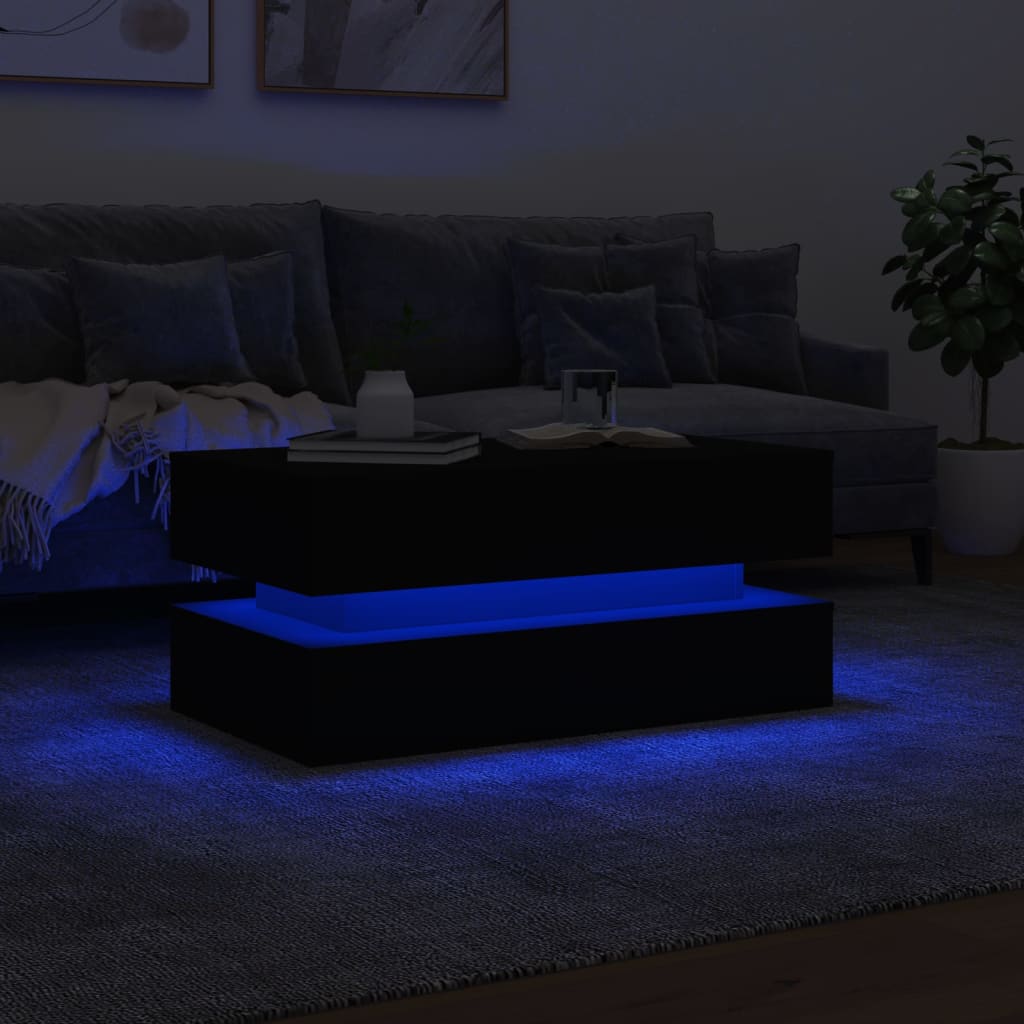 Table basse avec lumières LED noir 90x50x40 cm - Tables basses
