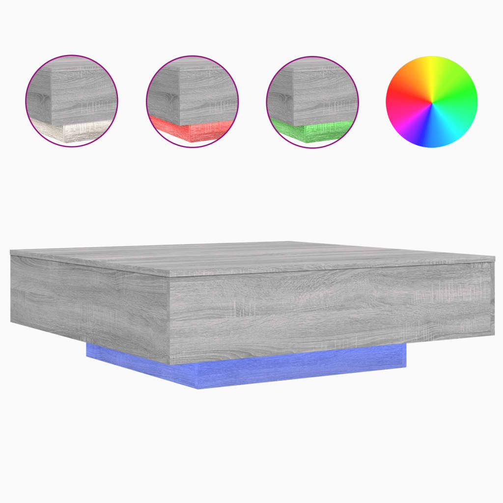 Table basse avec lumières LED sonoma gris 100x100x31 cm - Tables basses
