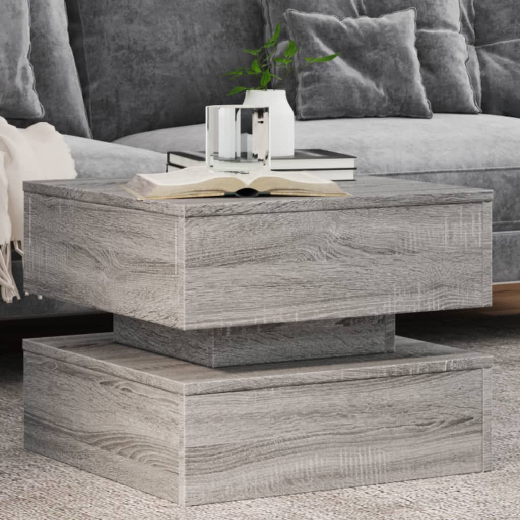 Table basse avec lumières LED sonoma gris 50x50x40 cm - Tables basses