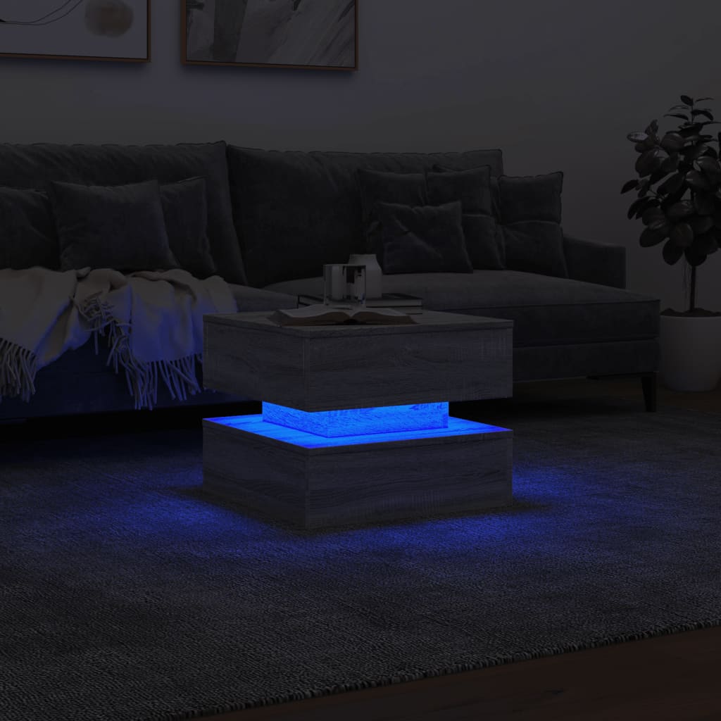 Table basse avec lumières LED sonoma gris 50x50x40 cm - Tables basses