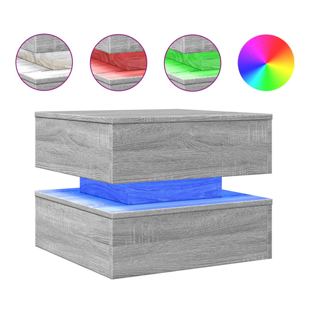 Table basse avec lumières LED sonoma gris 50x50x40 cm - Tables basses