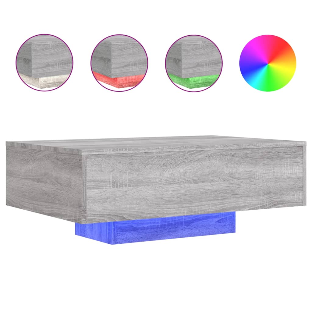 Table basse avec lumières LED sonoma gris 85x55x31 cm - Tables basses