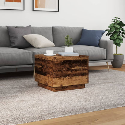 Table basse avec lumières LED vieux bois 50x50x40 cm - Tables basses