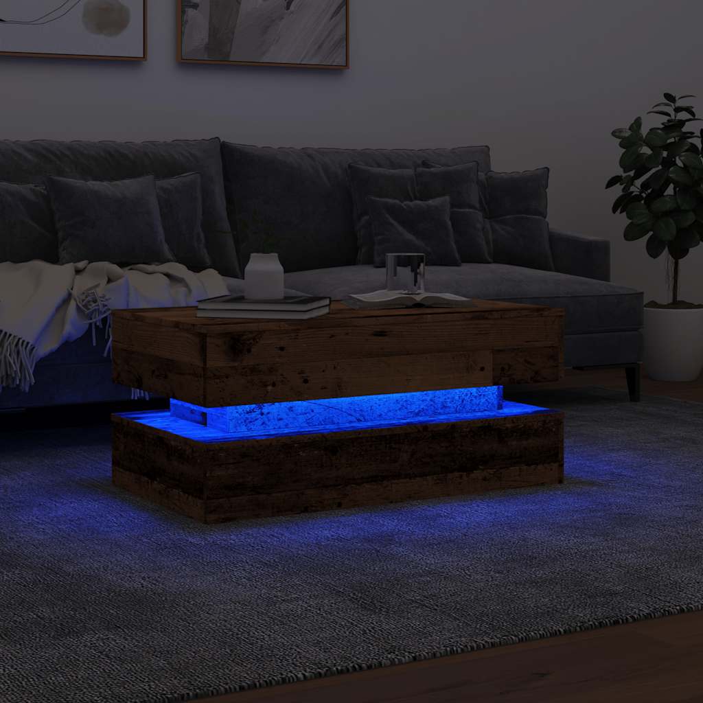 Table basse avec lumières LED vieux bois 90x50x40 cm - Tables basses