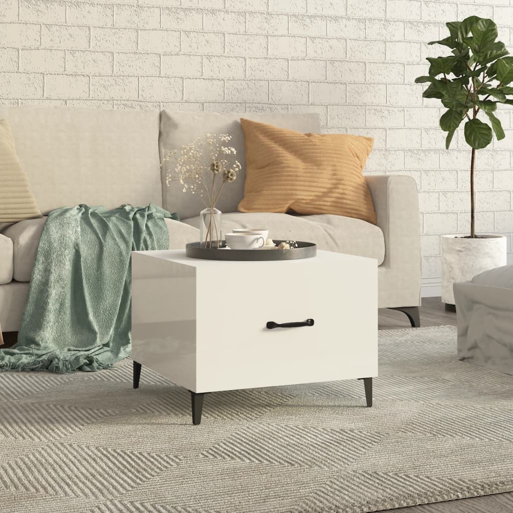 Table basse avec pieds en métal Blanc brillant 50x50x40 cm - Tables basses
