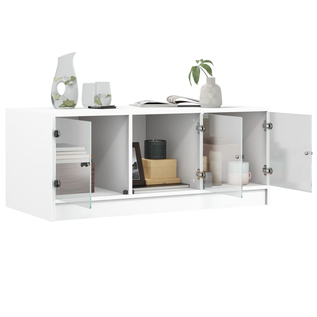 Table basse avec portes en verre blanc 102x50x42 cm - Tables basses
