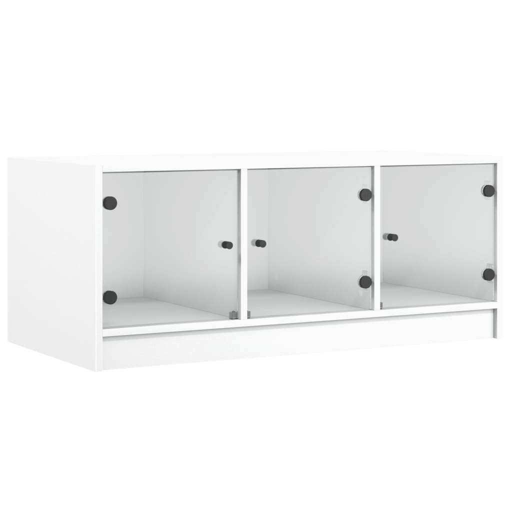 Table basse avec portes en verre blanc 102x50x42 cm - Tables basses