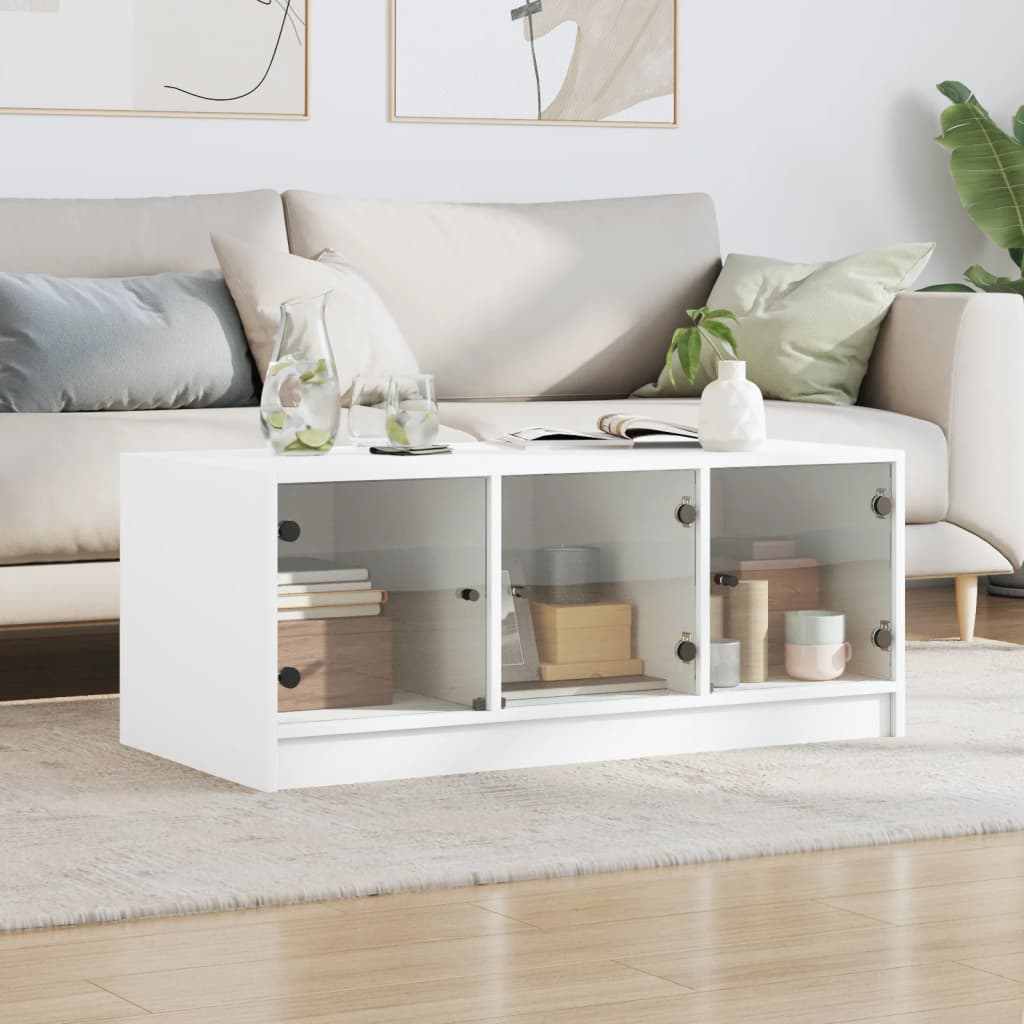 Table basse avec portes en verre blanc 102x50x42 cm - Tables basses