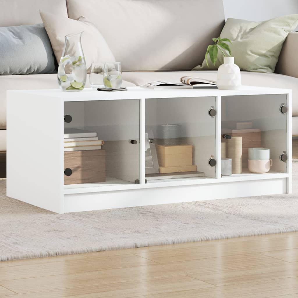 Table basse avec portes en verre blanc 102x50x42 cm - Tables basses