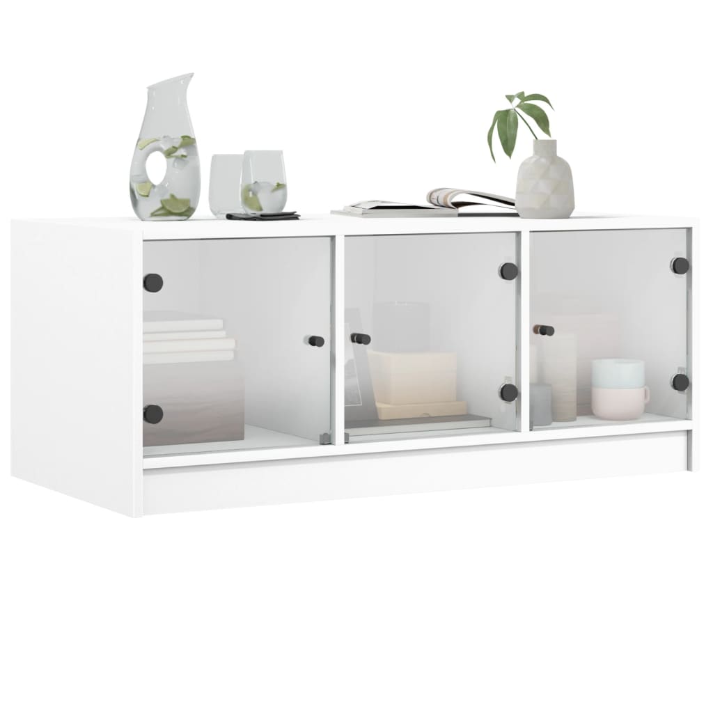 Table basse avec portes en verre blanc 102x50x42 cm - Tables basses