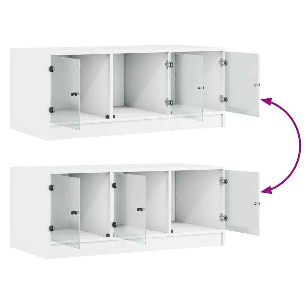 Table basse avec portes en verre blanc 102x50x42 cm - Tables basses