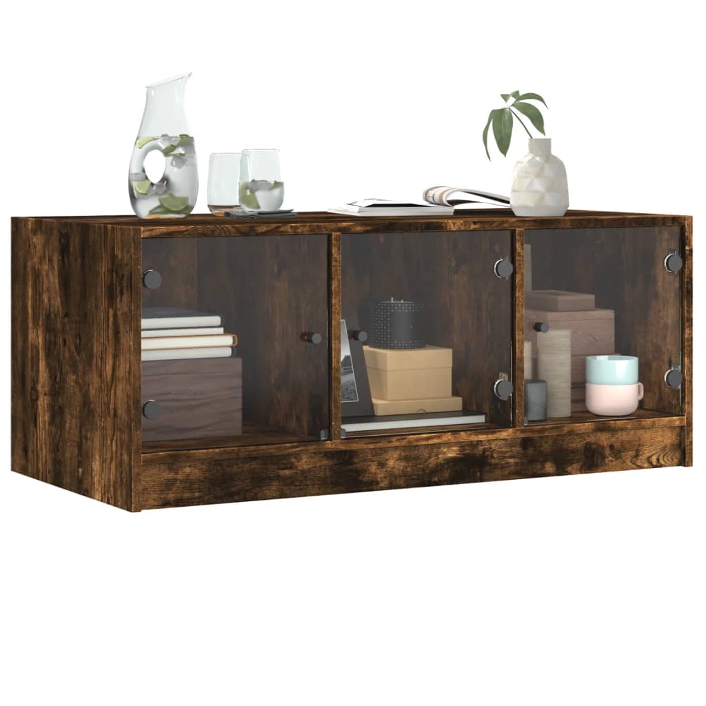 Table basse avec portes en verre chêne fumé 102x50x42 cm - Tables basses