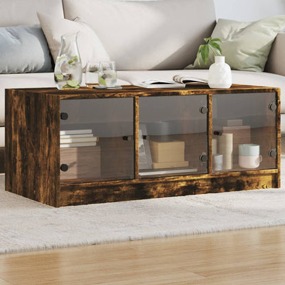 Table basse avec portes en verre chêne fumé 102x50x42 cm - Tables basses