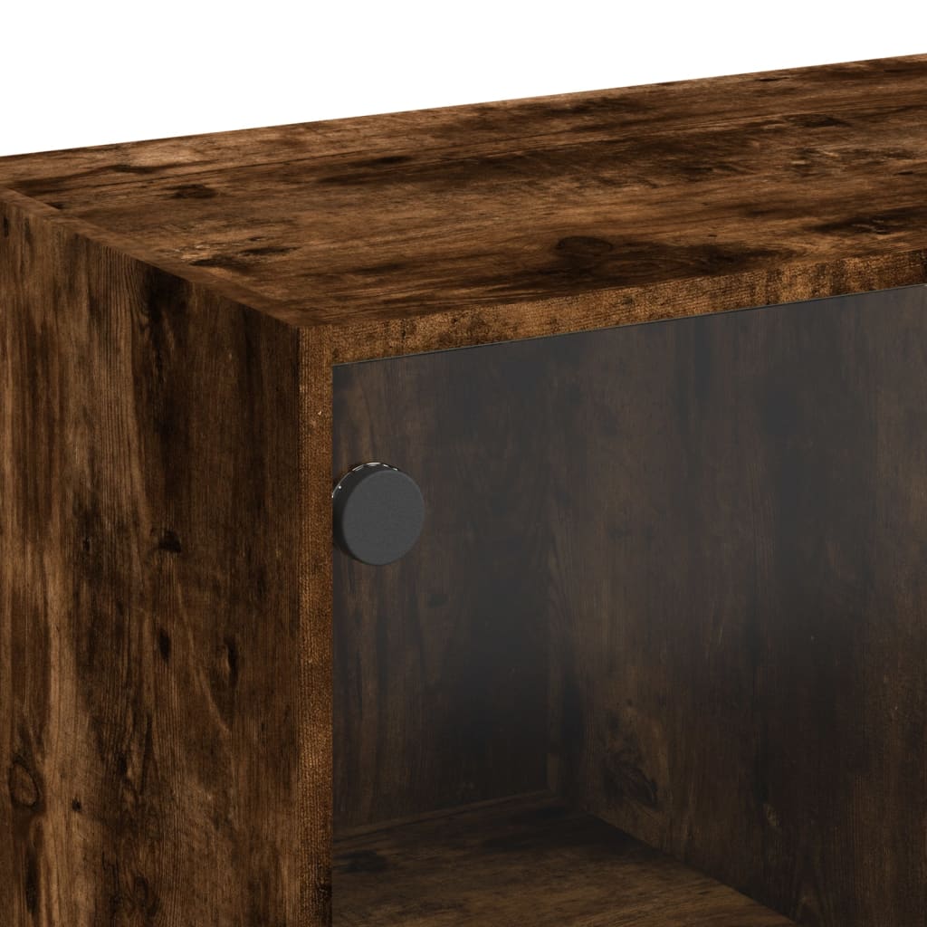 Table basse avec portes en verre chêne fumé 102x50x42 cm - Tables basses