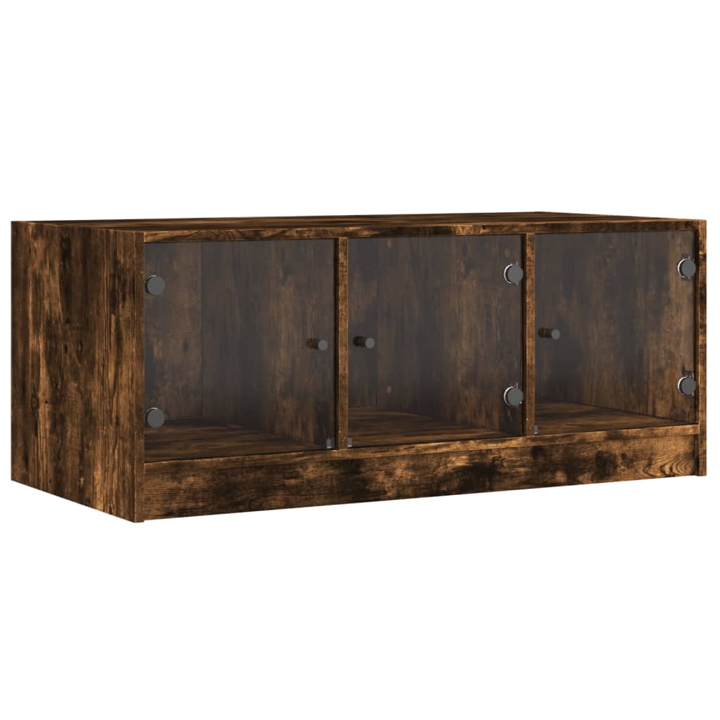 Table basse avec portes en verre chêne fumé 102x50x42 cm - Tables basses