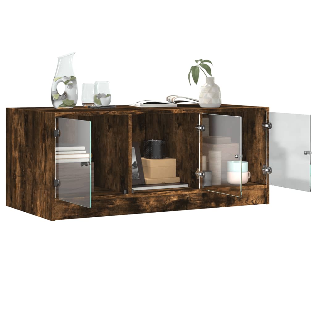 Table basse avec portes en verre chêne fumé 102x50x42 cm - Tables basses