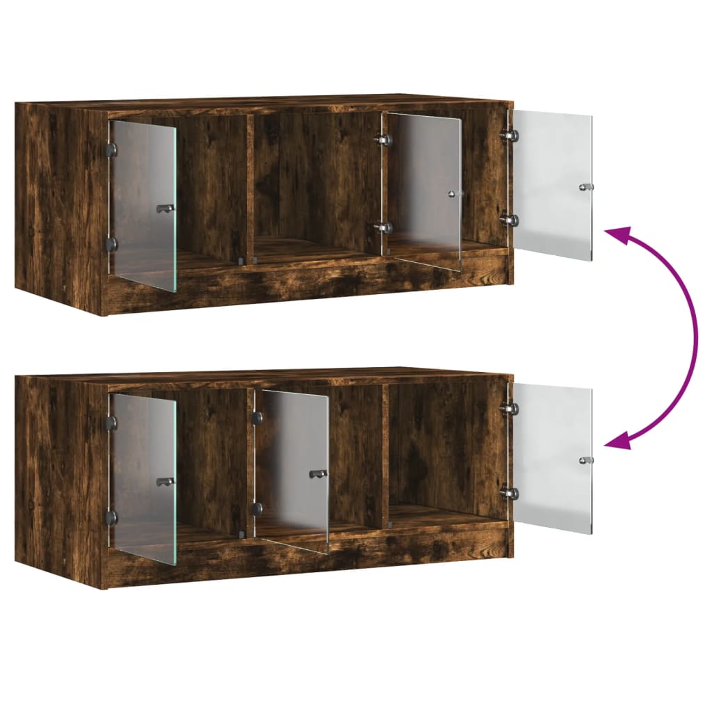 Table basse avec portes en verre chêne fumé 102x50x42 cm - Tables basses