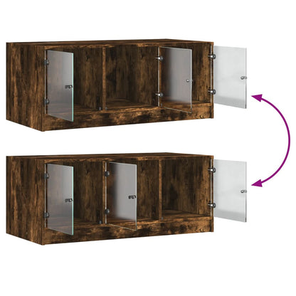 Table basse avec portes en verre chêne fumé 102x50x42 cm - Tables basses