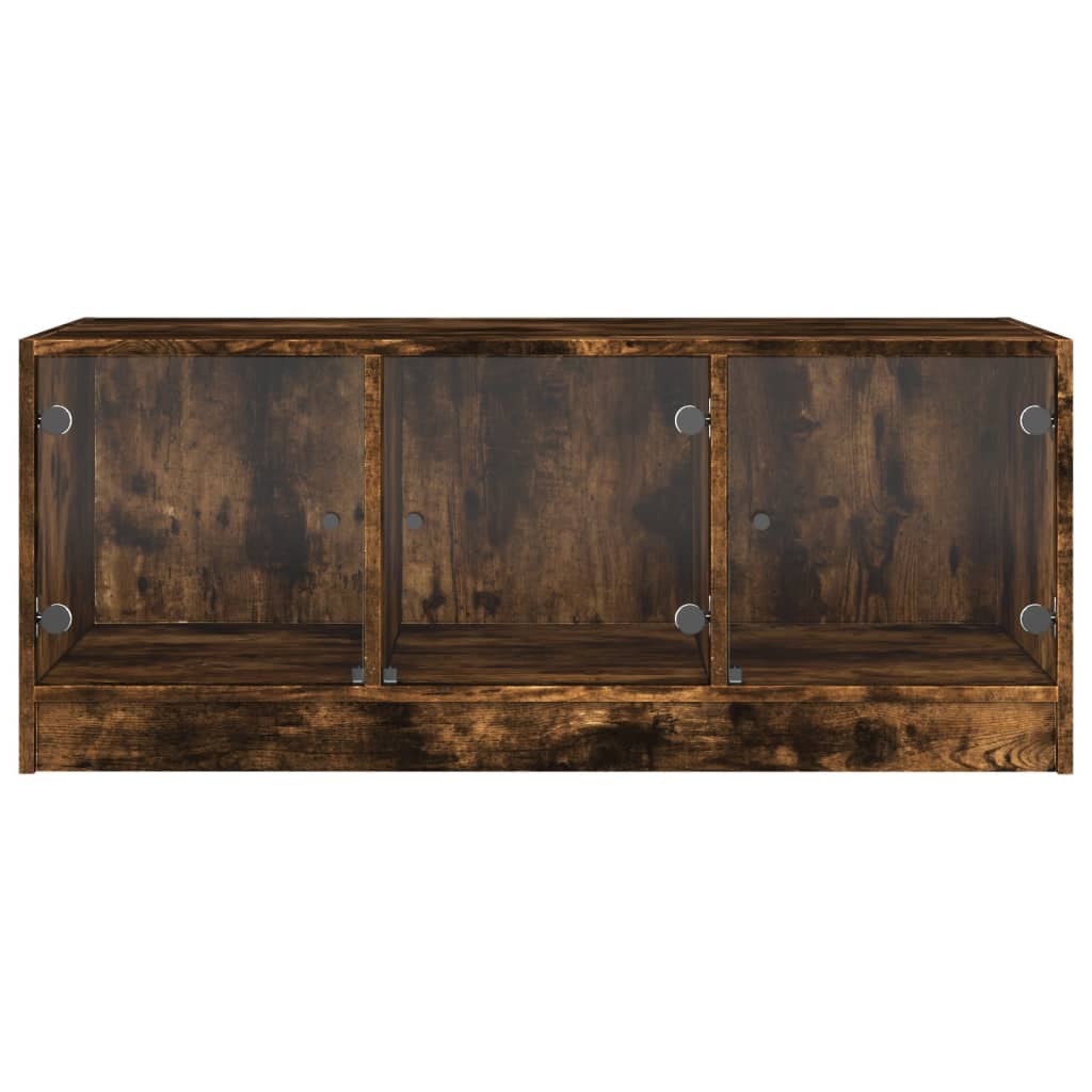 Table basse avec portes en verre chêne fumé 102x50x42 cm - Tables basses