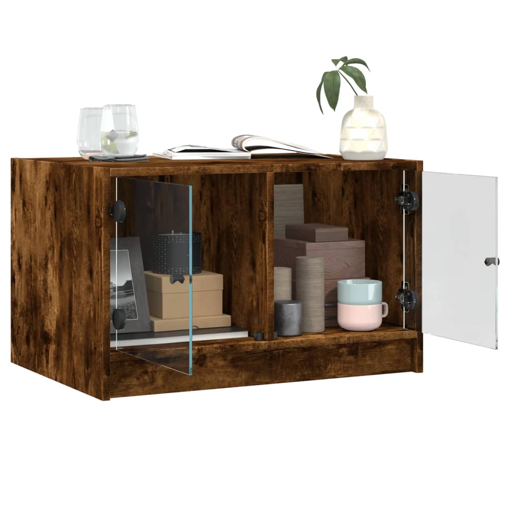 Table basse avec portes en verre chêne fumé 68x50x42 cm - Tables basses