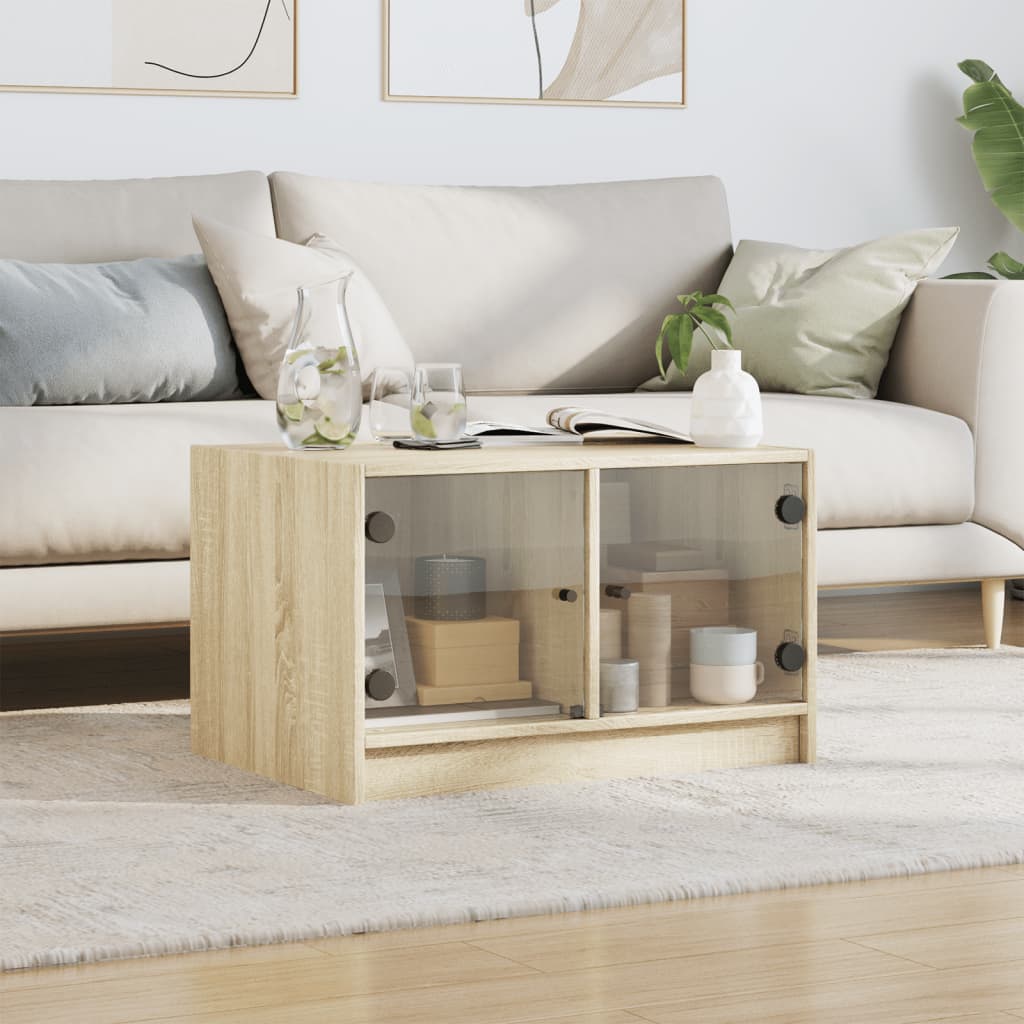 Table basse avec portes en verre chêne sonoma 68x50x42 cm - Tables basses