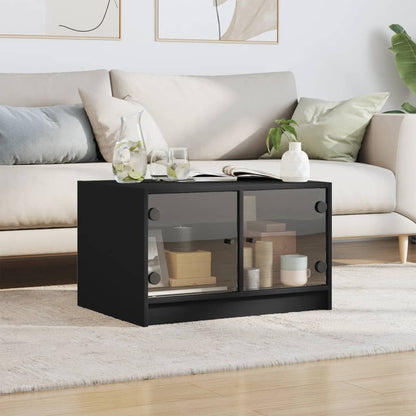 Table basse avec portes en verre noir 68x50x42 cm - Tables basses