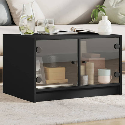 Table basse avec portes en verre noir 68x50x42 cm - Tables basses