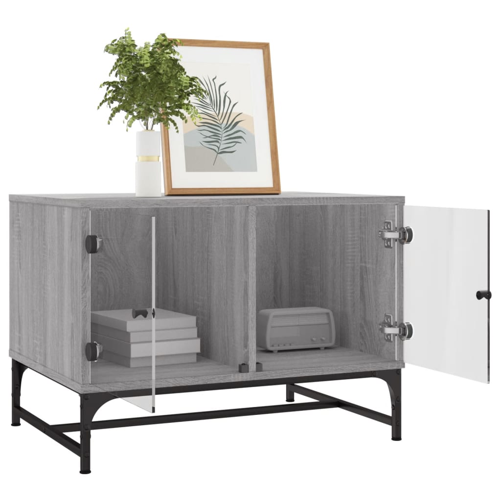Table basse avec portes en verre sonoma gris 68,5x50x50 cm - Tables basses