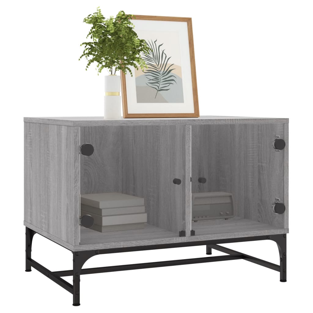 Table basse avec portes en verre sonoma gris 68,5x50x50 cm - Tables basses